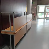 Rectangular desks , beech top with grey frame and panel